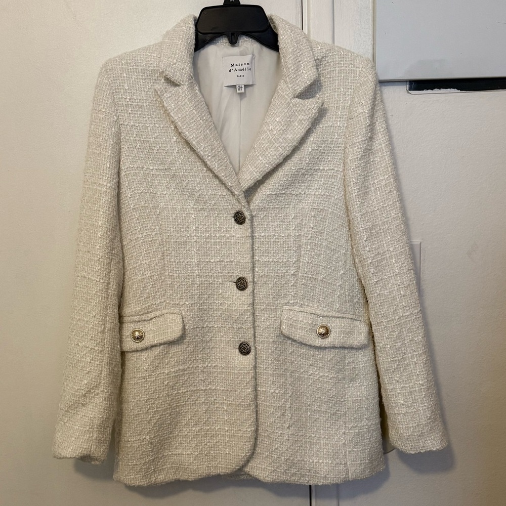 White Textured Suit Jacket